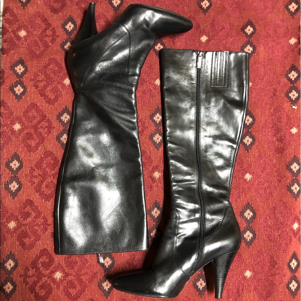 Via Spiga Tall Black Leather High Heel Boots